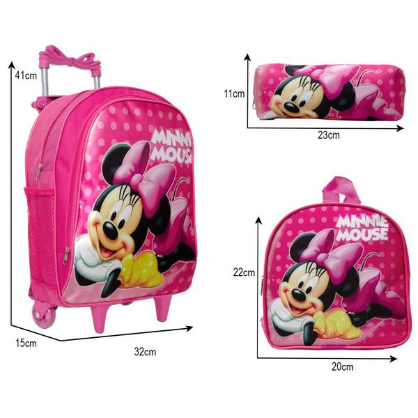 Imagem de Mochila Escolar Minnie Bolsa Rodinha Kit Lancheira+Estojo