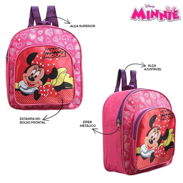 Imagem de Mochila Escolar Minnie Mouse Criança Costas Lancheira+Estojo