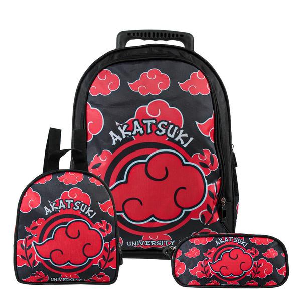 Imagem de Mochila Escolar Naruto Akatsuki Rodinha Kit Lancheira+Estojo