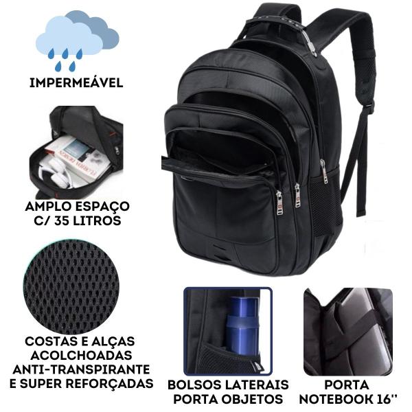 Imagem de Mochila Escolar Notebook Masculina Feminina Reforçada Com Cabo De Aço Preto