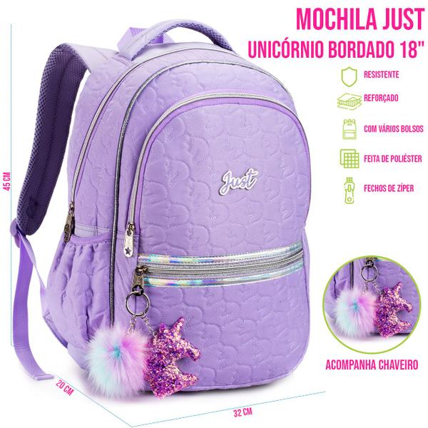 Imagem de Mochila Escolar Passeio Bordada Meninas Unicornios Infantil