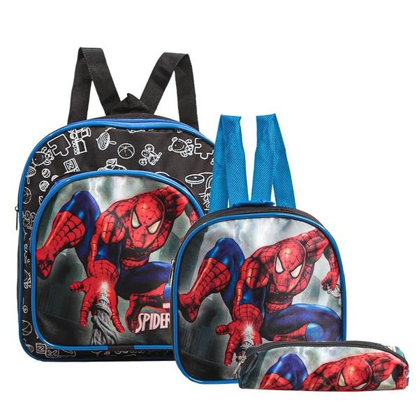 Mochila Escolar Pequena Homem Aranha Costa Lancheira+Estojo - Toys 2U Imagem de Mochila Escolar Pequena Homem Aranha Costa Lancheira+Estojo