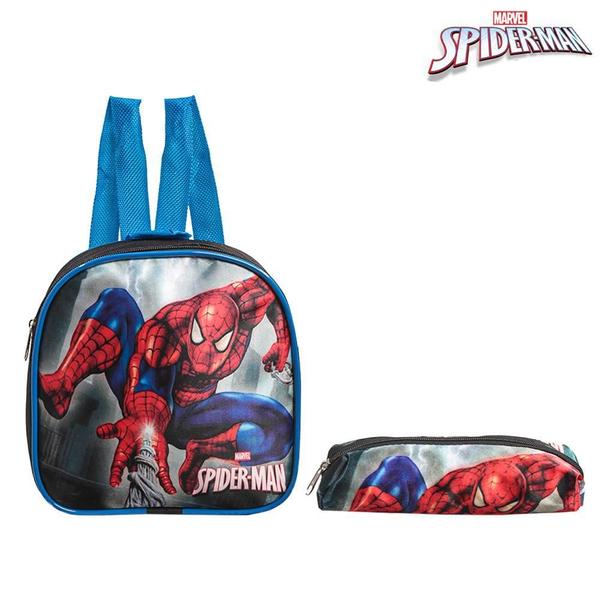 Mochila Escolar Pequena Homem Aranha Costa Lancheira+Estojo - Toys 2U Imagem de Mochila Escolar Pequena Homem Aranha Costa Lancheira+Estojo