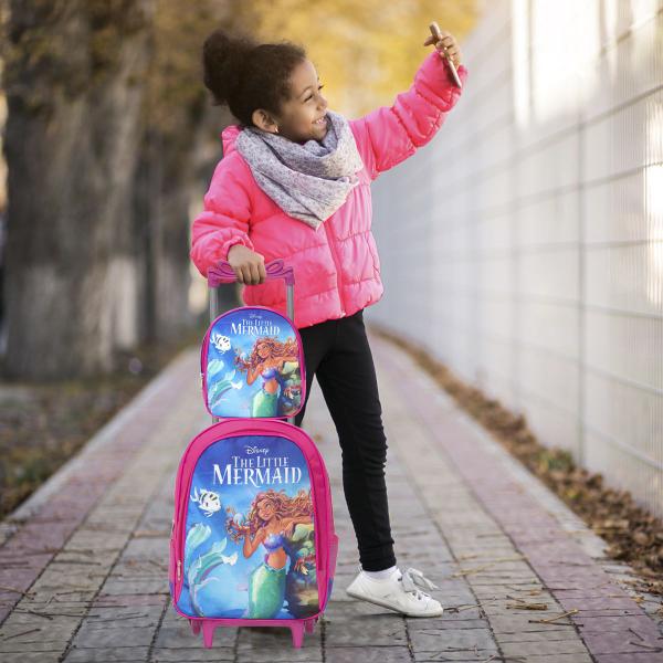 Imagem de Mochila Escolar Pequena Sereia Carrinho Criança Passeio