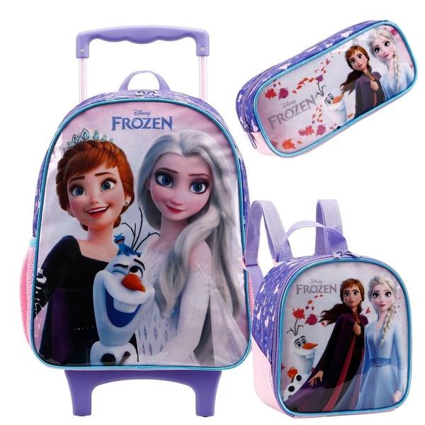 Imagem de Mochila Escolar Rodas Frozen Disney Rosa 30x40x15cm Xeryus