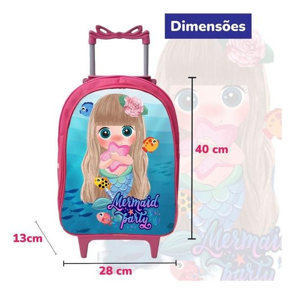 Imagem de Mochila Escolar Rodinha Feminina Infantil +lancheira Térmica Sereia