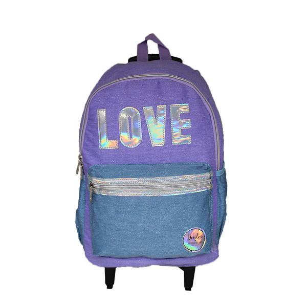 Imagem de Mochila Escolar Rodinhas Love Juvenil Denlex Holográfica