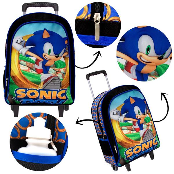 Imagem de Mochila Escolar Rodinhas Menino Sonic Tam G Passeio Aulas