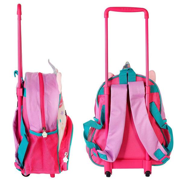 Imagem de Mochila Escolar Rodinhas Unicórnio Rosa Roxo Infantil Clio Pets Animais Zoo 3D Bebes Crianças Volta as Aulas Creche Escola Menina