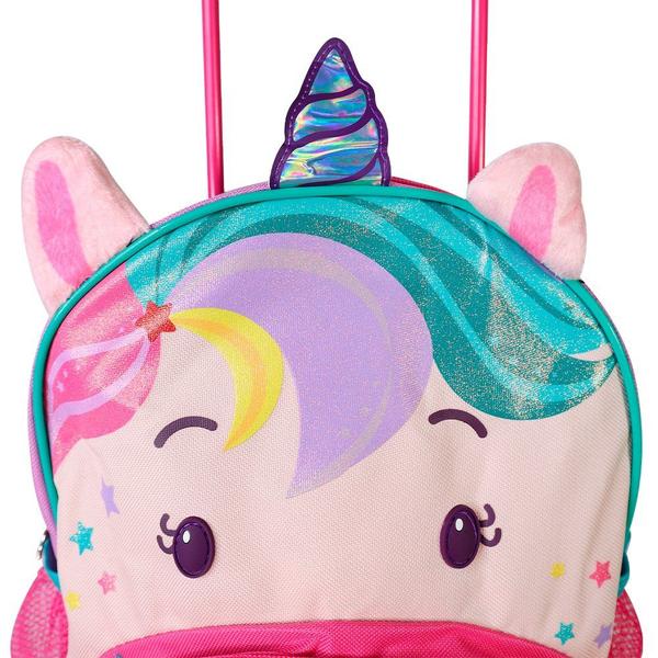 Imagem de Mochila Escolar Rodinhas Unicórnio Rosa Roxo Infantil Clio Pets Animais Zoo 3D Bebes Crianças Volta as Aulas Creche Escola Menina