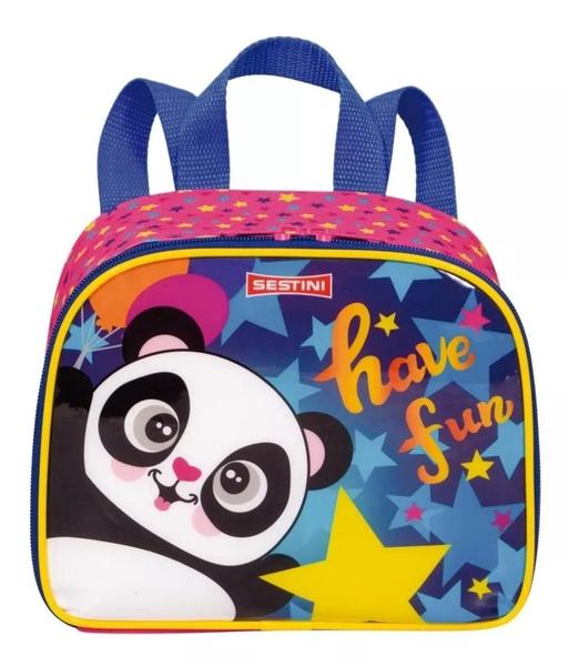 Imagem de Mochila Escolar Sestini Panda Fun Rodinhas G + Lancheira