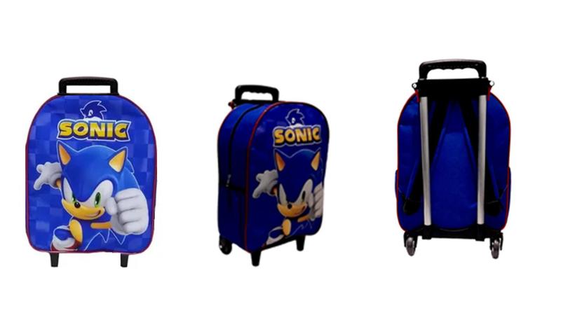 Imagem de Mochila Escolar Sonic Carrinho Menino Azul