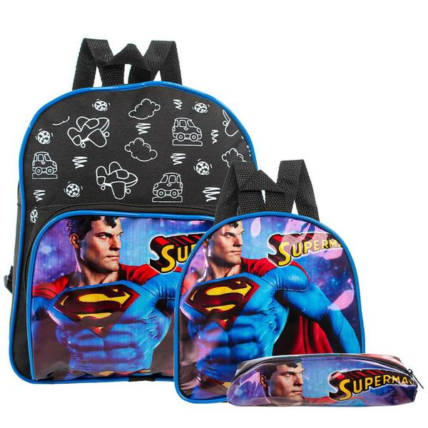 Imagem de Mochila Escolar Super Homem Herois Costas Lancheira+Estojo