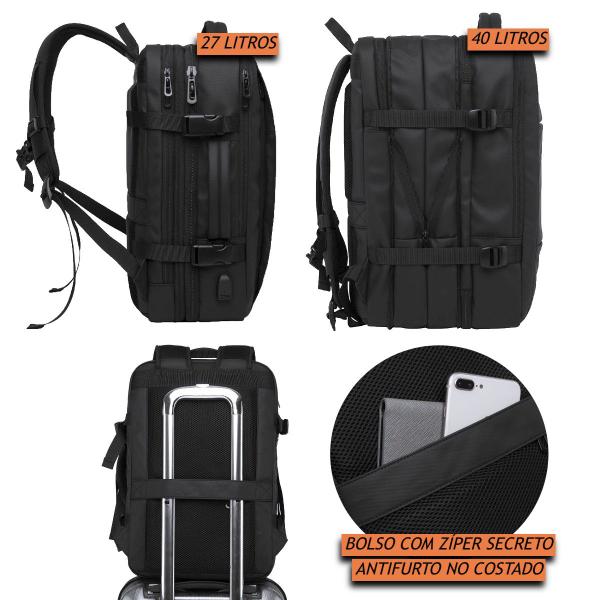 Imagem de Mochila Executiva Masculina Reforçada de 40L Expansível Antifurto Impermeável para Notebooks 17.3 Polegadas