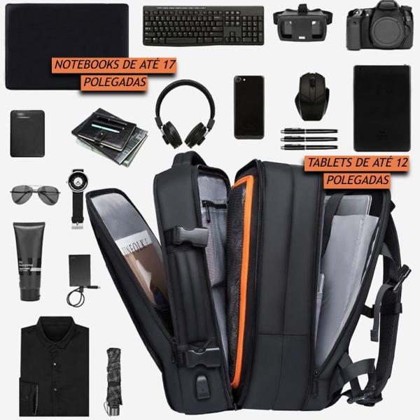 Imagem de Mochila Executiva Masculina Reforçada de 40L Expansível Antifurto Impermeável para Notebooks 17.3 Polegadas