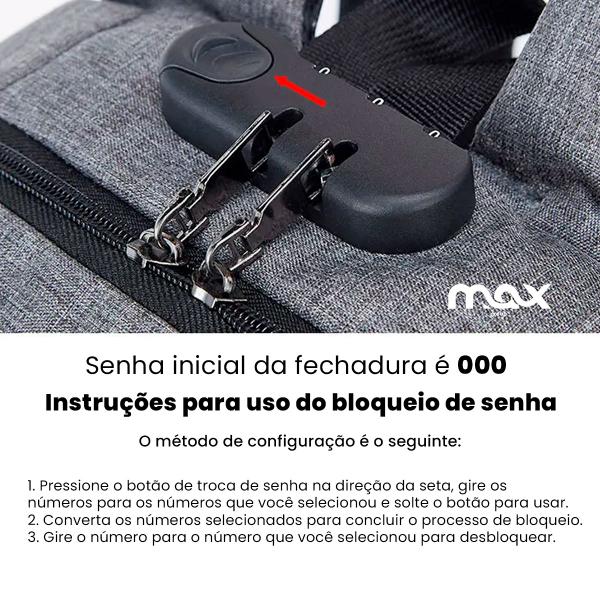 Imagem de Mochila Executiva Notebook Anti Furto Cadeado USB Fone de Ouvido - Faculdade, Escolar, Trabalho