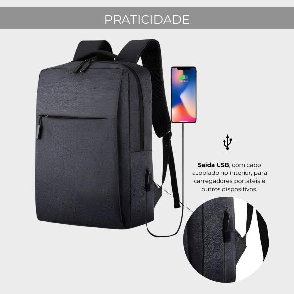 Imagem de Mochila Executiva Notebook Slim Faculdade Trabalho Viagem Passeio Reforçada com Porta USB 15,6''