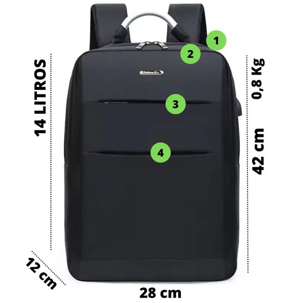 Imagem de Mochila Executiva Slim Notebook Preta Reforçada