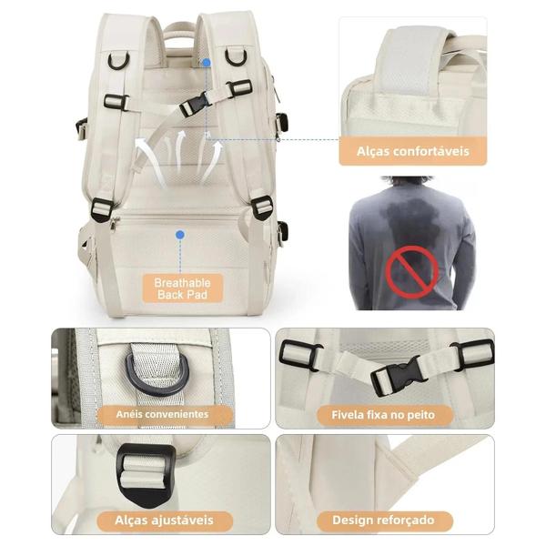 Imagem de Mochila Feminina de Viagem Extensível 40L - À Prova D'Água com Porta USB