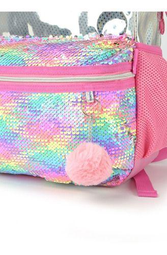 Imagem de Mochila Feminina Escolar Barbie C/ Pompom Holográfica Paetê