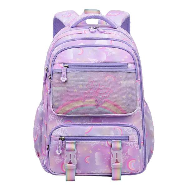 Imagem de Mochila Feminina Escolar Borboleta Delicada Bolsa Arco Iris Estilo Fichario Com Abertura 180