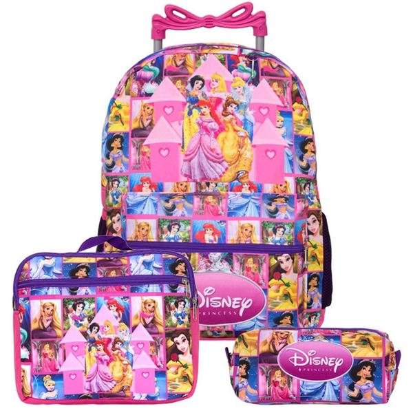 Imagem de Mochila Feminina Escolar De Rodinha Princesas Com Lancheira