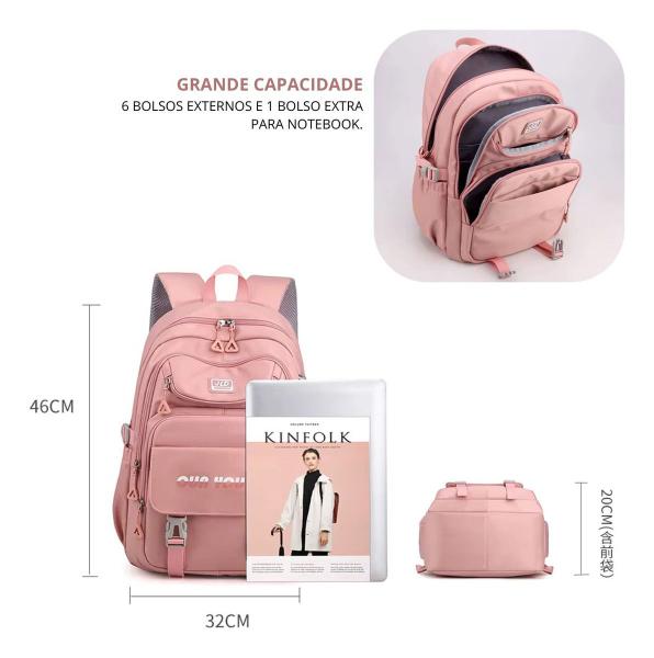 Imagem de Mochila Feminina Escolar Grande Capacidade Resistente Linda