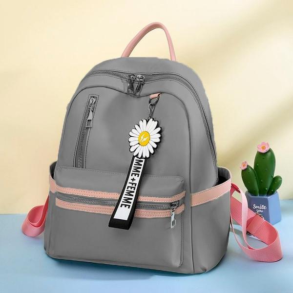 Imagem de Mochila Feminina Escolar Impermeável De Nylon De Alta Qualidade Com Chaveiro de Flor Mochila Casual