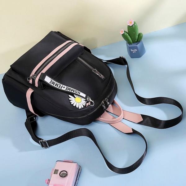 Imagem de Mochila Feminina Escolar Impermeável De Nylon De Alta Qualidade Com Chaveiro de Flor Mochila Casual