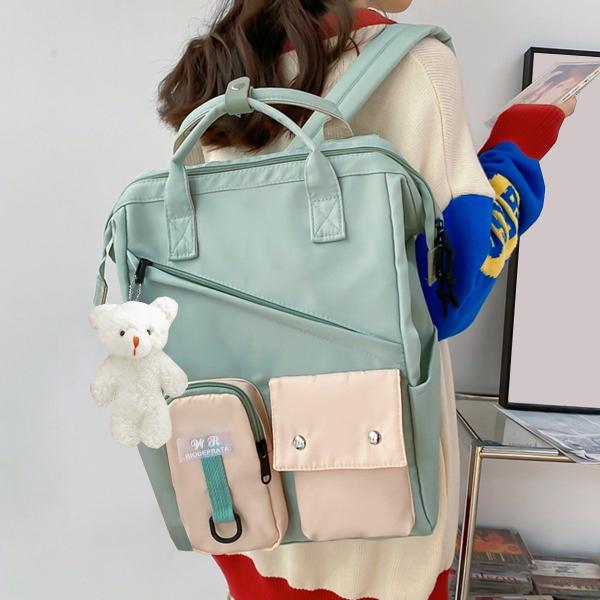 Imagem de Mochila Feminina Escolar Juvenil Lançamento Moderna Colorida Moda Blogueira Alta Qualidade Reforçada Cadernos Livros Top