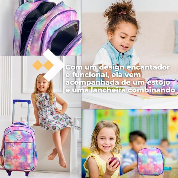 Imagem de Mochila Feminina Escolar Rodinhas Lancheira E Estojo