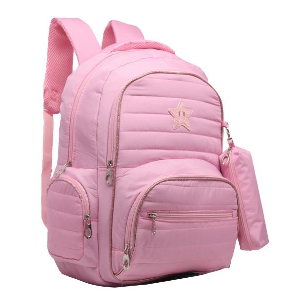 Imagem de Mochila Feminina Estojo Lancheira Termica Kit 3 Peças Luxo Infantil notebook 15.6 Grande Escolar Juvenil