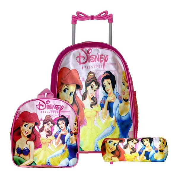 Imagem de Mochila Feminina Infantil Rodinha Princesas Lancheira Estojo