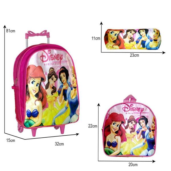 Imagem de Mochila Feminina Infantil Rodinha Princesas Lancheira Estojo