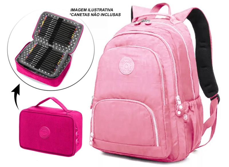 Imagem de Mochila Feminina Notebook Tactel Escolar Leve + Estojo quadrado super estiloso Trabalho Viagem