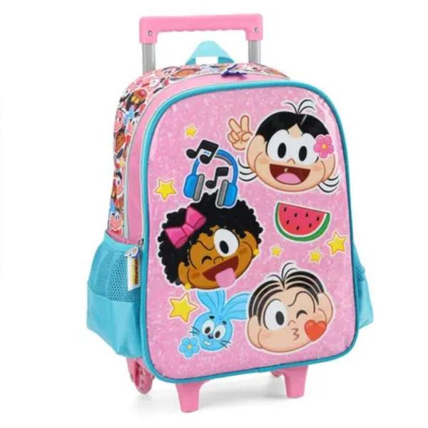 Imagem de Mochila Grande Rodinha Escolar Infantil Mônica Rosa