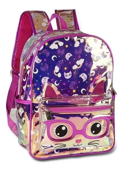 Imagem de Mochila Holográfica Gatinho Costas Escolar Meninas Colorido