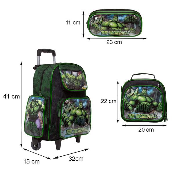 Imagem de Mochila Incrivel Hulk Escolar Rodinha Kit Lancheira+Estojo