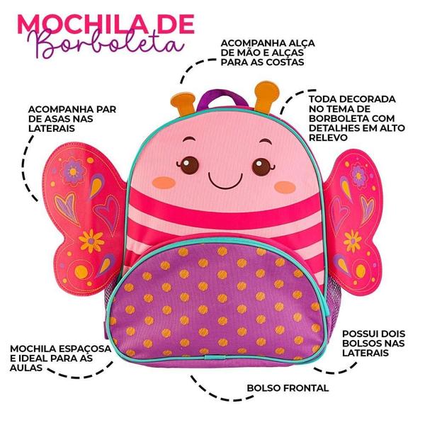 Imagem de Mochila Infantil Alças Infantil Borboletinha Menina Bebe