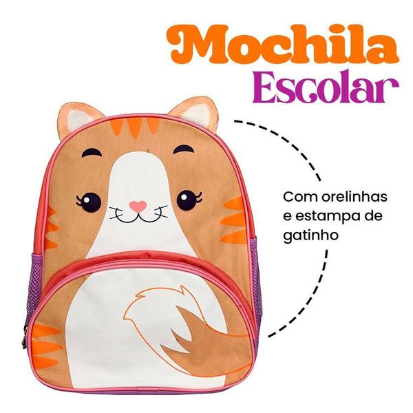 Imagem de Mochila Infantil Clio Pets Gato Marron Alças Reforçada 17L