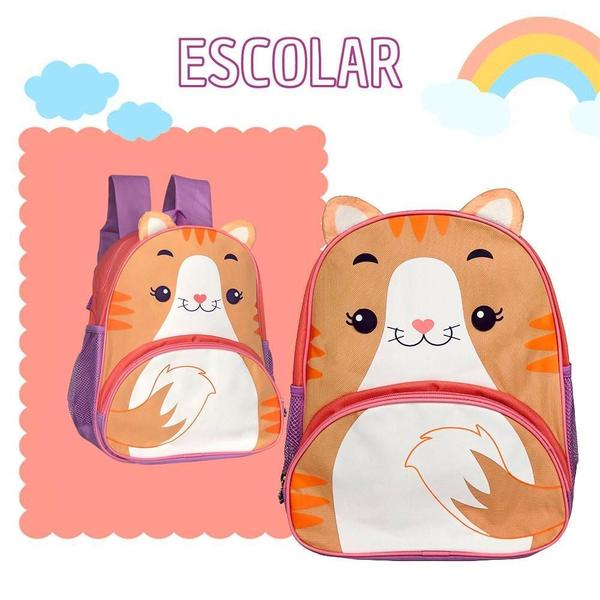 Imagem de Mochila Infantil Clio Pets Gato Marron Alças Reforçada 17L