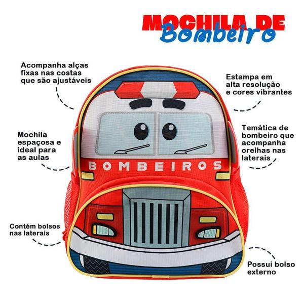 Imagem de Mochila Infantil Com Alças Reforçadas Estampada Bombeiros