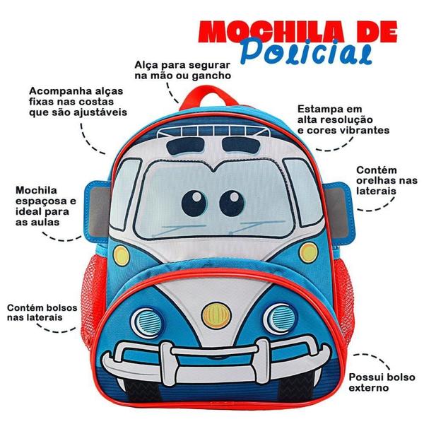 Imagem de Mochila Infantil Com Alças Reforçadas Estampada Polícia