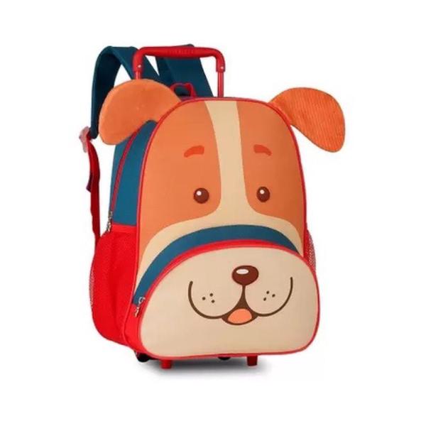 Imagem de Mochila Infantil Costas Carrinho Pets Cachorrinho Bege Rodinha G Clio menina menino