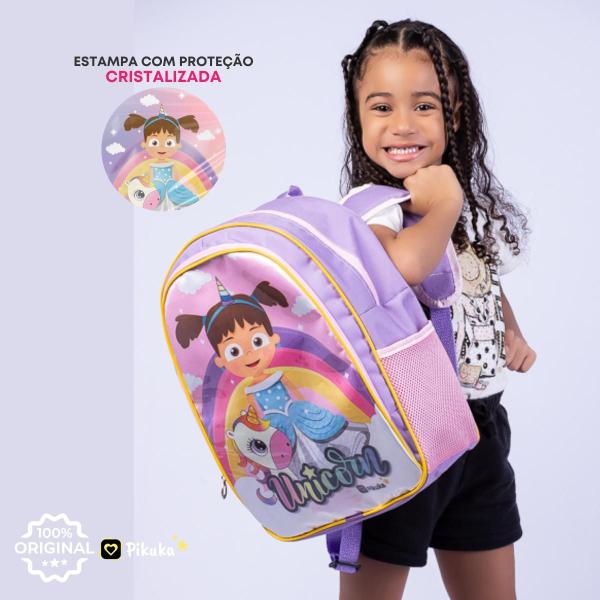 Imagem de Mochila Infantil Costas Escolar Cristal Feminino Grande Reforçada Menina Juvenil Unicórnio