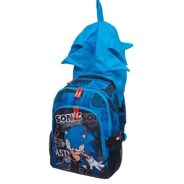 Imagem de Mochila Infantil de Costas Sonic Touca Capuz Azul Original