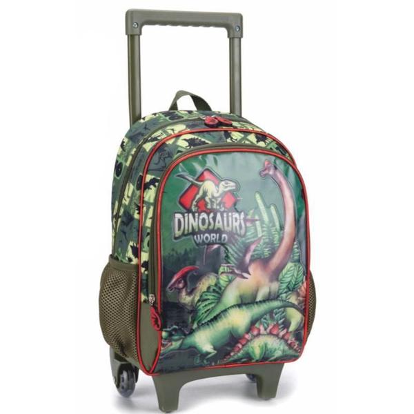 Imagem de Mochila Infantil Dinossauro Escolar Rodinhas Tam G Verde