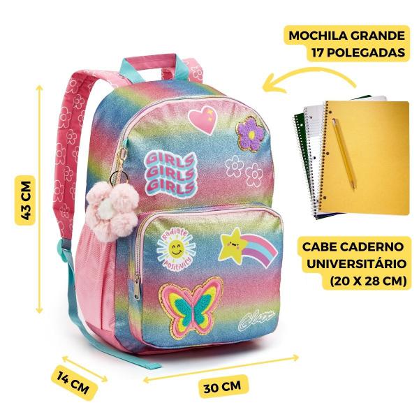 Imagem de Mochila Infantil Escolar Arco Íris Pom Pom Meninas