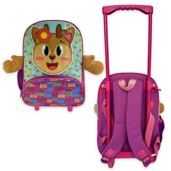 Imagem de Mochila Infantil Escolar Bichinho 3d Com Rodinhas Rena Rosa