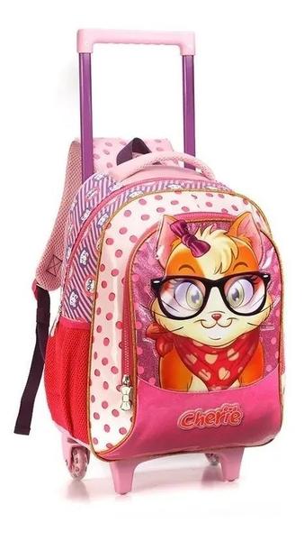 Imagem de Mochila Infantil Escolar Gatinha Cherie Rodinhas G Lancheira